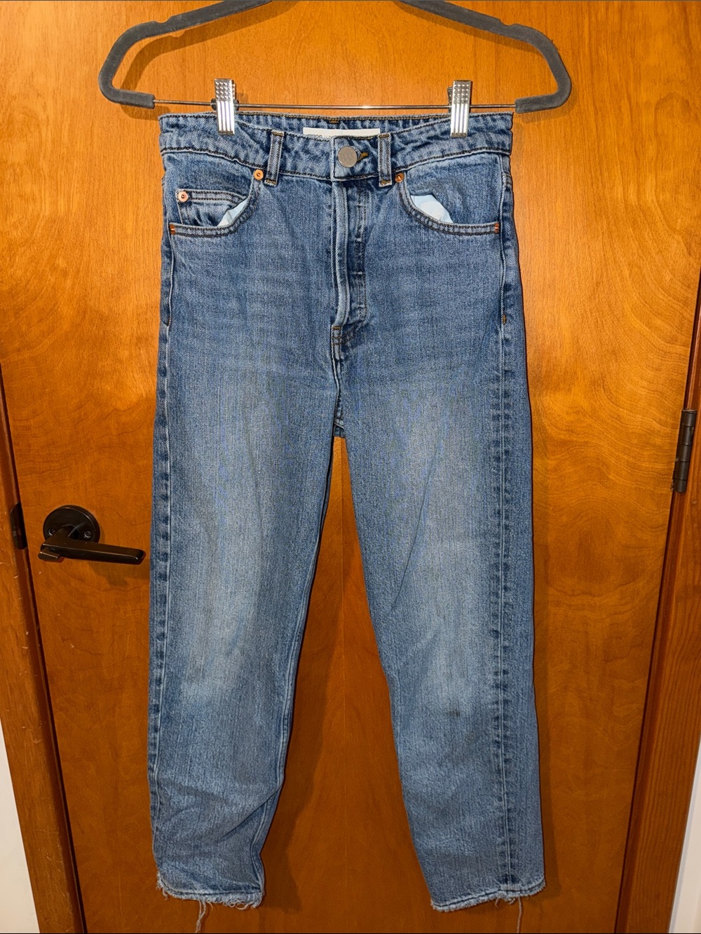 ASOS Blue High-Waist Cropped Jeans